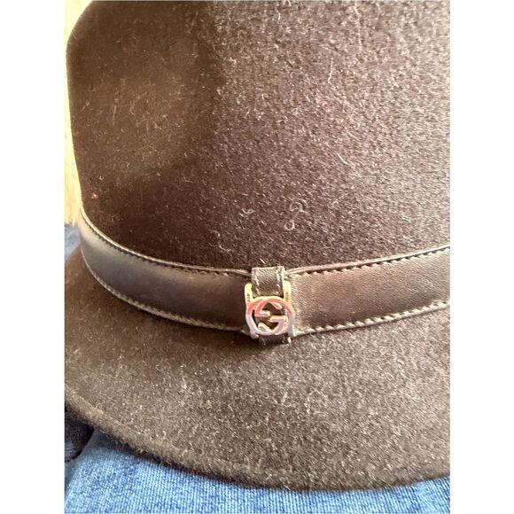Gucci Black Felt Fedora Hat with Leather Band main image 5
